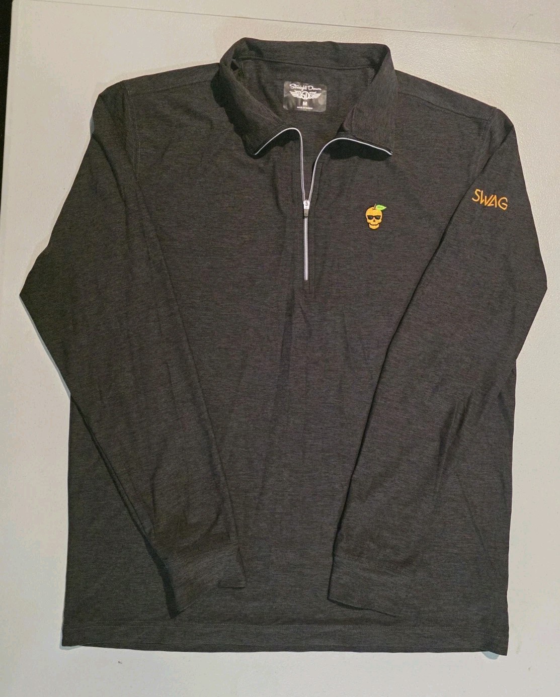 Straight Down SWAG Golf Orange Skull 1/4 Zip Pullover Mens Medium Gray