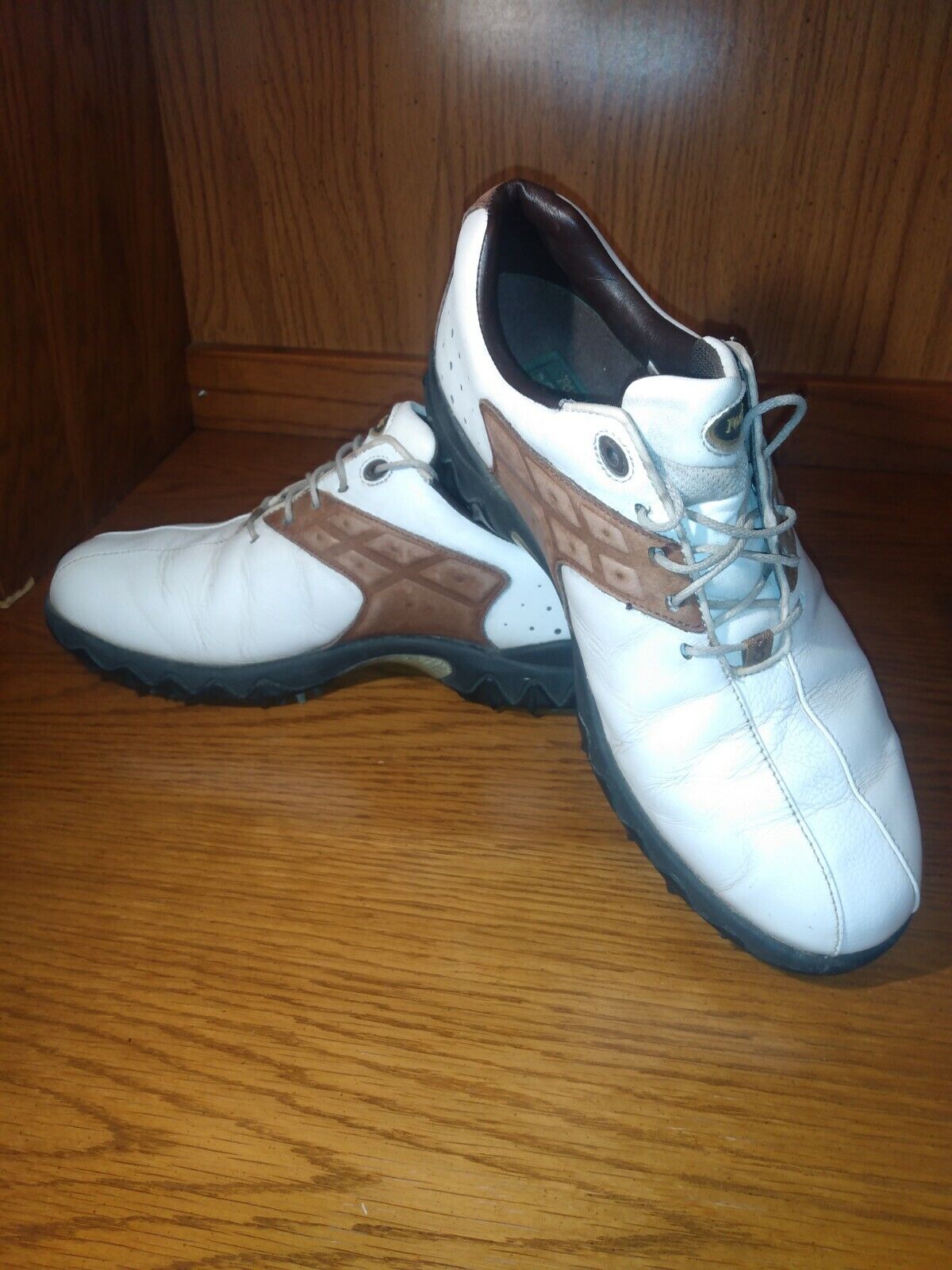 Men\'s FootJoy Golf Shoes White Countour Srs 9.5M Leather Saddle 54123 Well Loved
