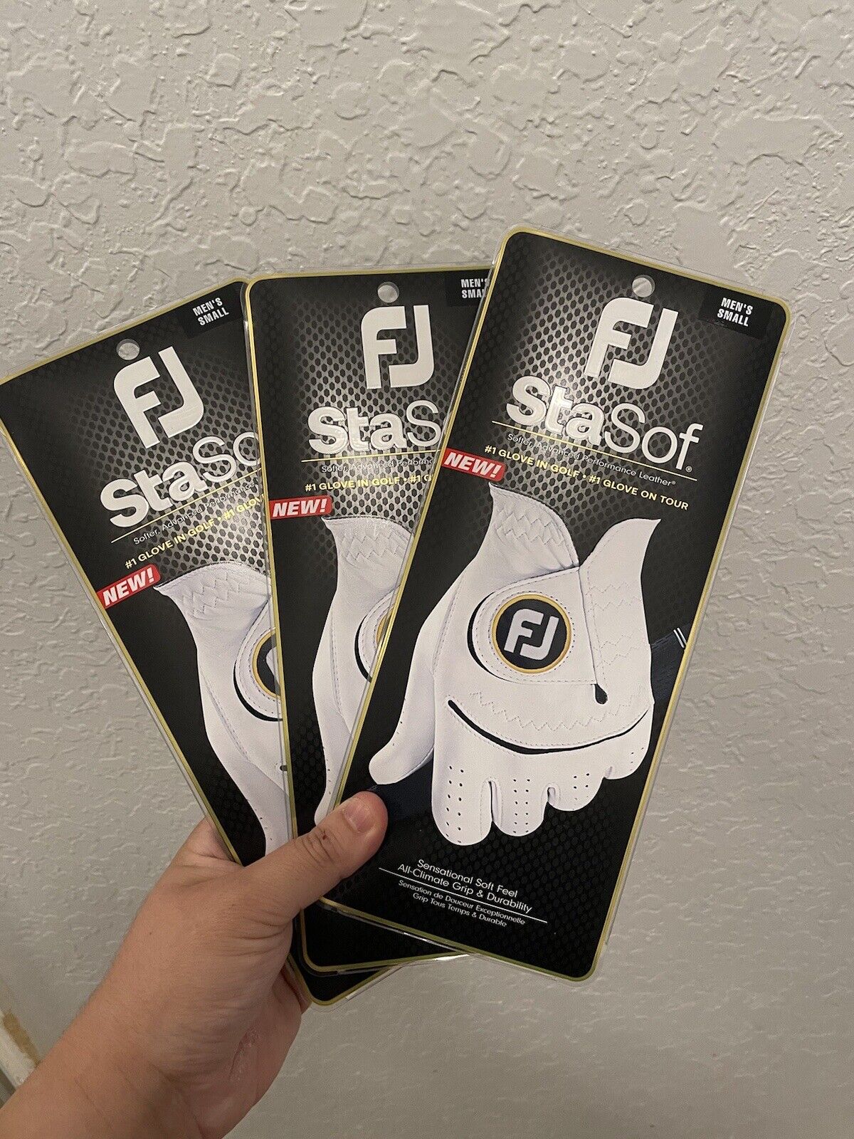 New FootJoy StaSof 3 Pack White Golf Gloves Men\'s Regular Small Worn On Left Han