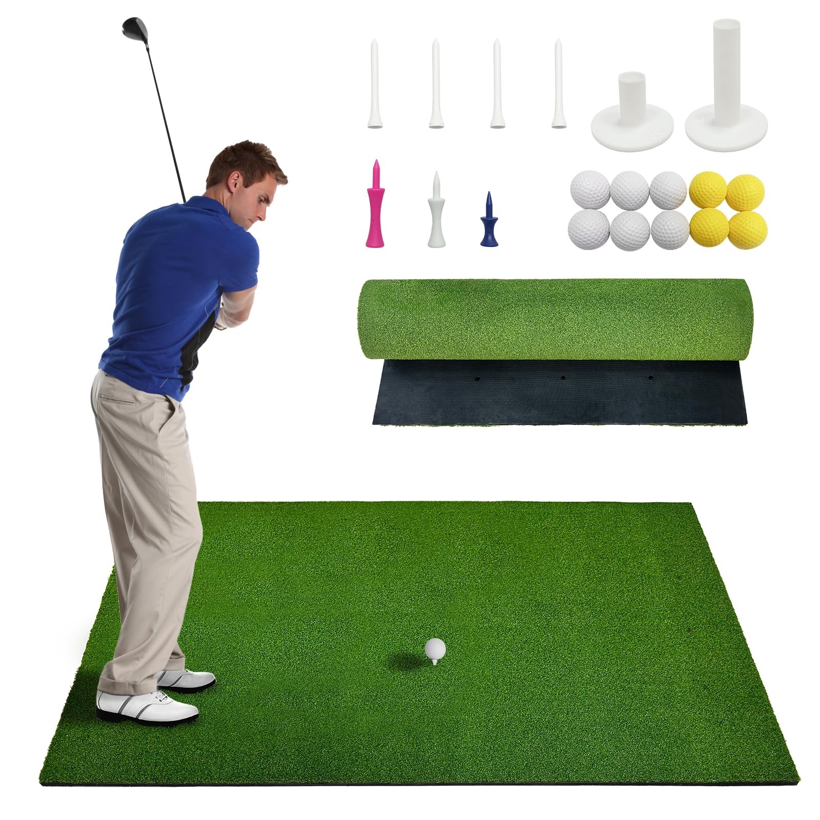 5x5FT Golf Hitting Mat,Thick Turf Practice Mat for Indoor Outdoor Training