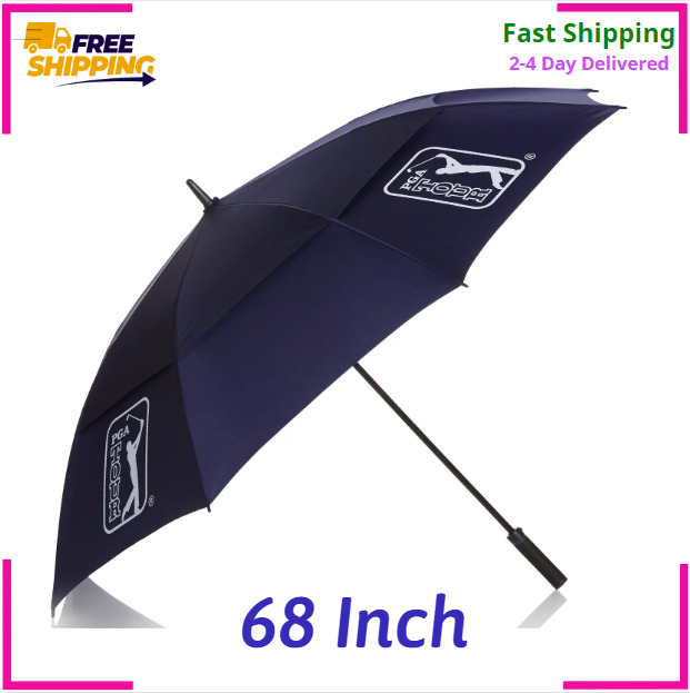 PGA Tour 68 Inch Double Canopy Umbrella, Navy - NEW