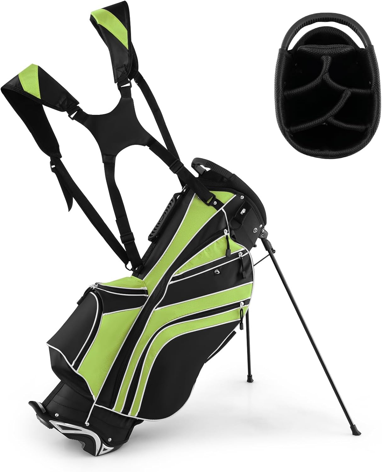 GYMAX Golf Stand Bag, 6 Way Divider Golf Club Bag with 8 Pockets, Rain Hood, Umb