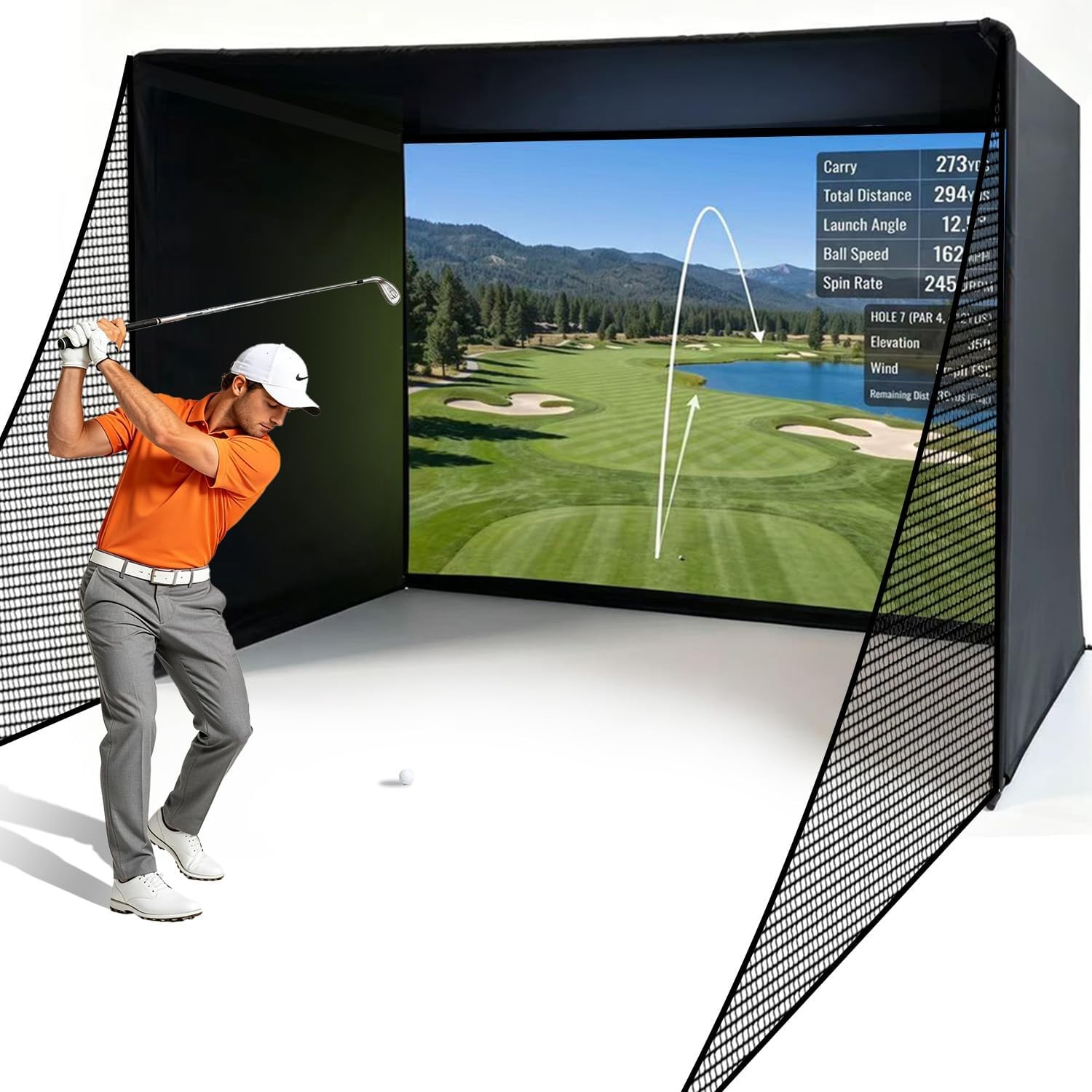 Golf Simulator Enclosure 10x 8ft Golf Training Cage 4K-Ready Impact Screen Net Golf Simulator Enclosure 10x 8ft Golf Training Cage 4K-Ready Impact Screen Net