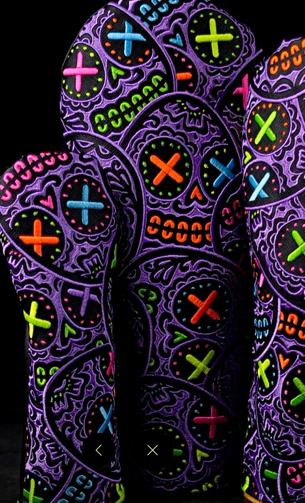Hatch Golf Blacklight Stacked Sugar Skull Driver Cover | Carrier Sealed Hatch Golf Blacklight Stacked Sugar Skull Driver Cover | Carrier Sealed