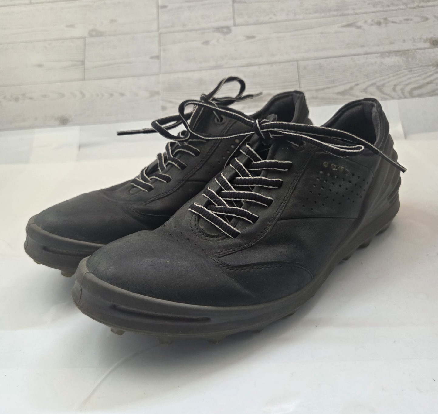 ECCO Hydromax Golf Shoes Mens 42 EU 9/9.5 US Xtra Wide Black Leather Spikeless