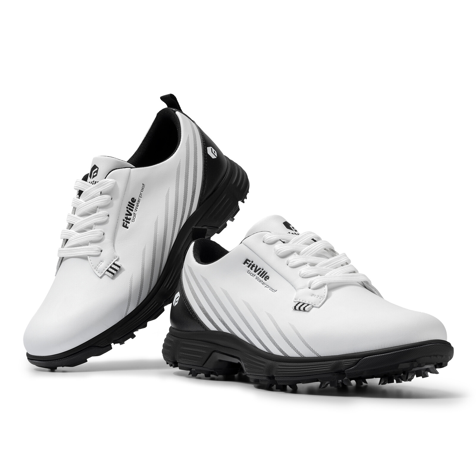 FitVille Men's Spiked Golf Shoes Water-Resistant Lightweight w/ Removable Spikes