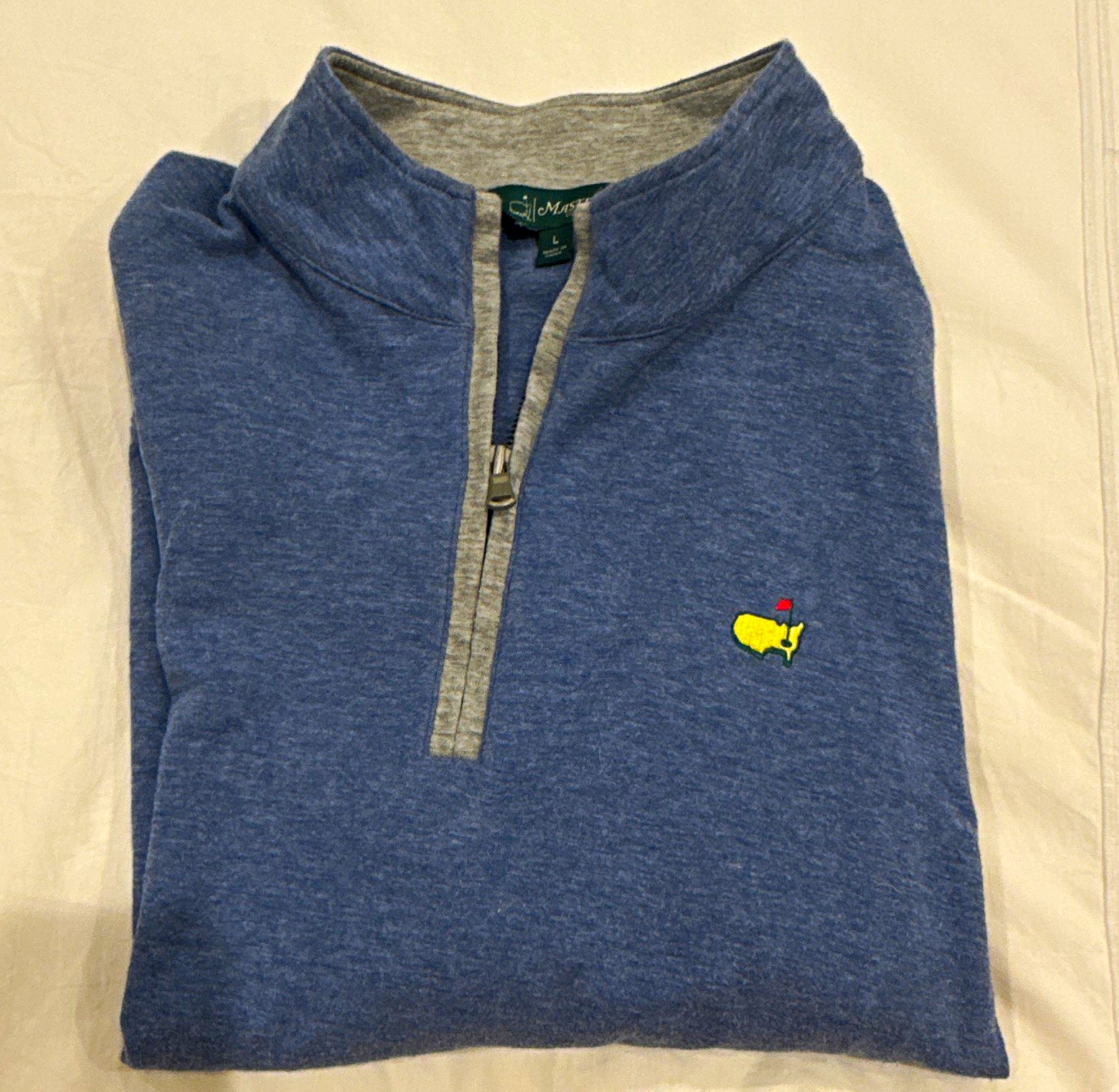 Masters Collection Men\'s L Blue 1/4 Zip Mock Neck Golf Pullover Logo Masters Collection Men\'s L Blue 1/4 Zip Mock Neck Golf Pullover Logo