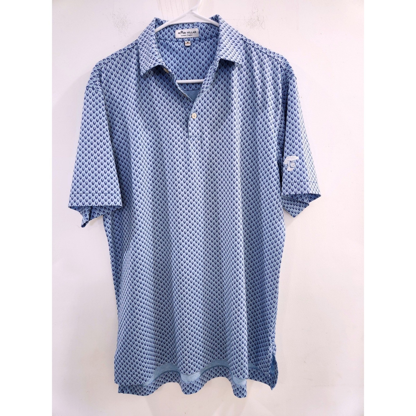 Peter Millar Summer Comfort Mens Blue Skull Print Performance Polo Shirt Size M Peter Millar Summer Comfort Mens Blue Skull Print Performance Polo Shirt Size M