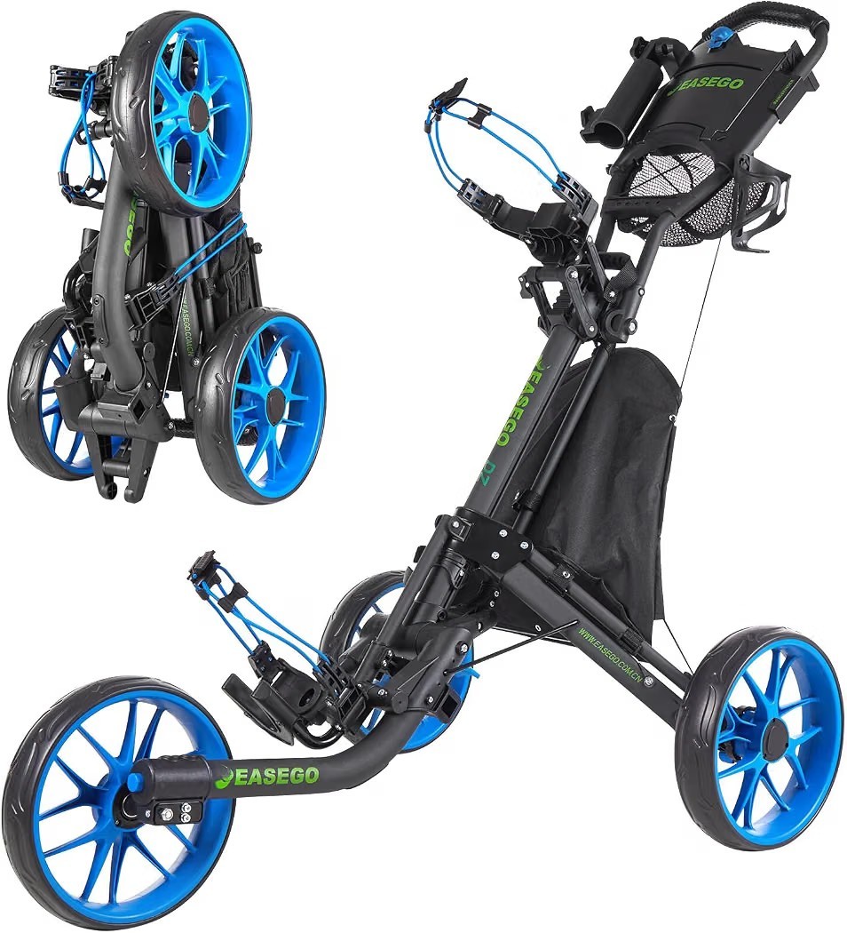 EASEGO Golf Push Cart 3 Wheel  Golf Bag Cart Foldable with Phone Holder Cup/U...