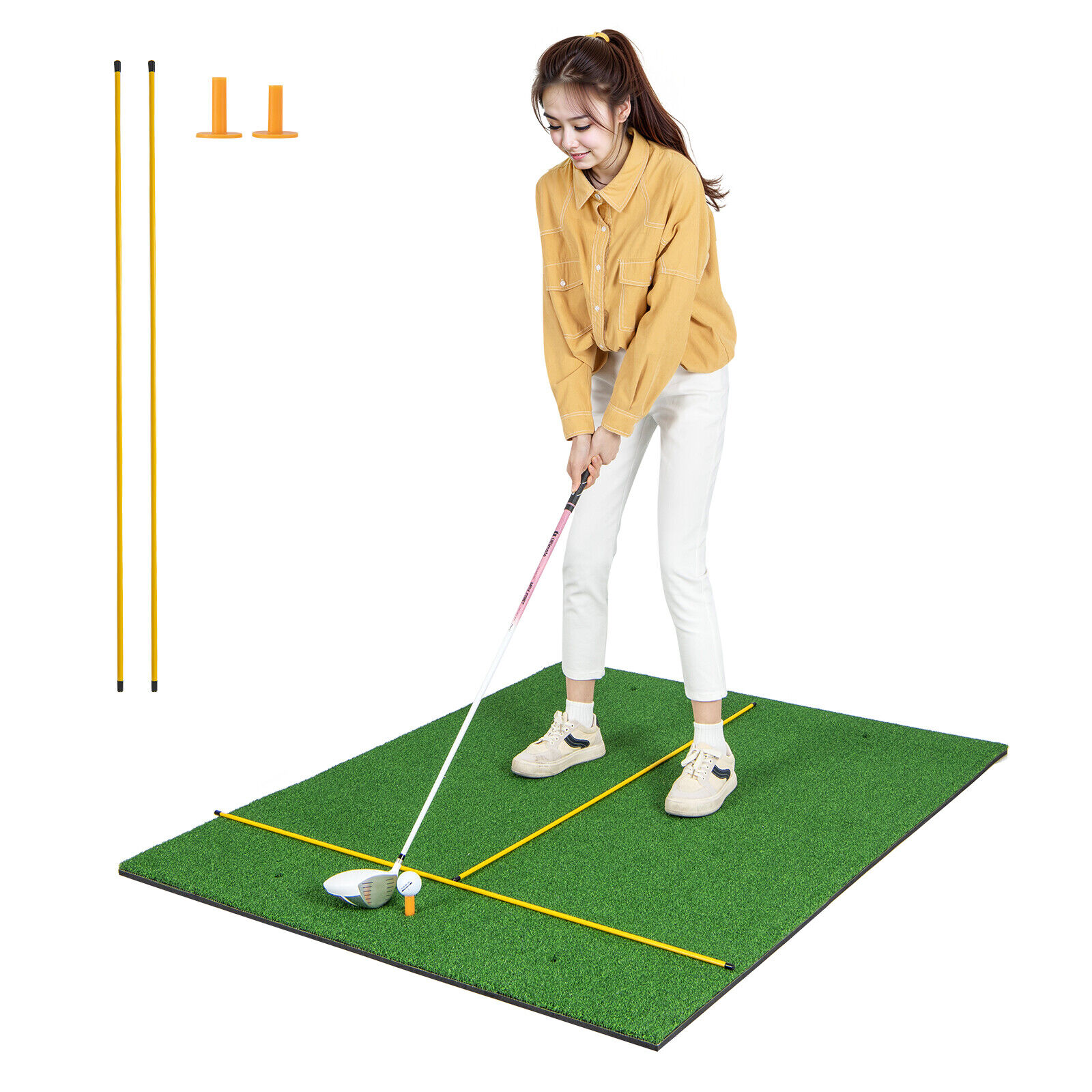 Golf Practice Hitting Mat Premium Turf w/2 Tees & Alignment Sticks 5 x 4 FT 32mm