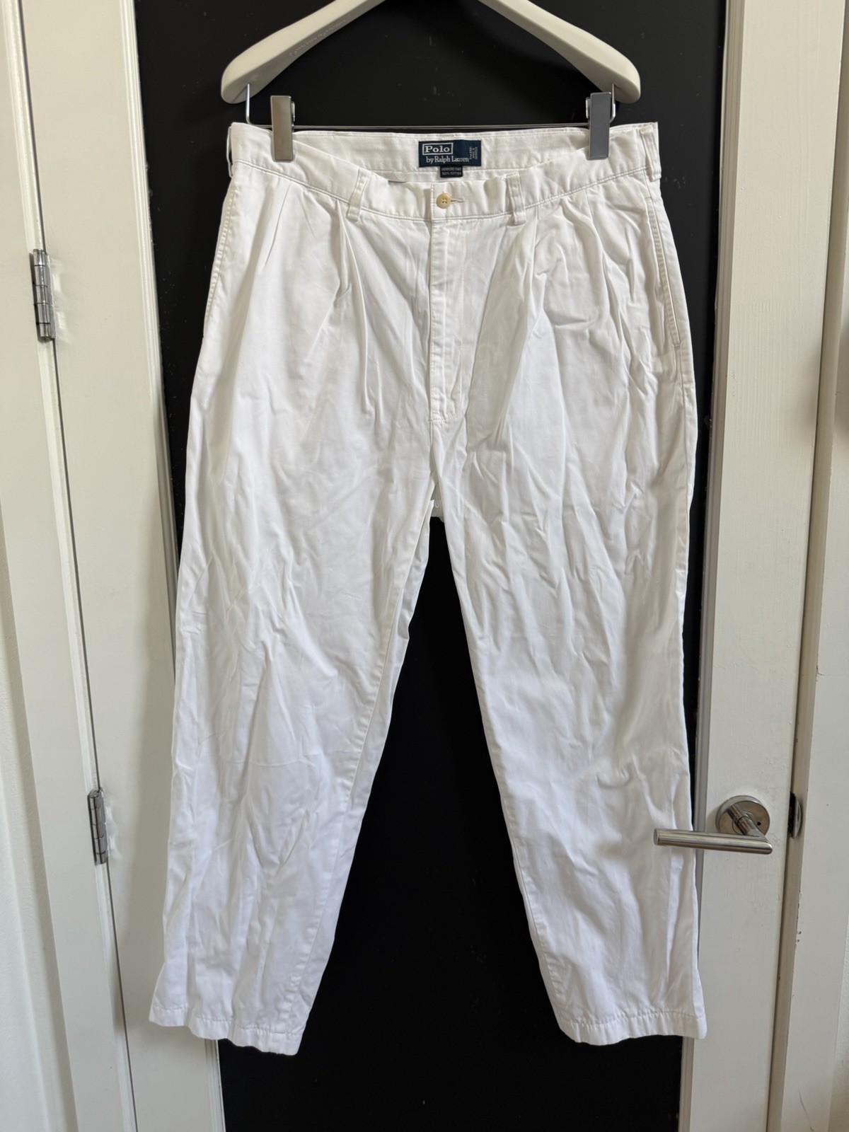 Polo Ralph Lauren Men’s White Pleated Chino Pants Straight Leg Cotton Twill 36\ Polo Ralph Lauren Men’s White Pleated Chino Pants Straight Leg Cotton Twill 36\