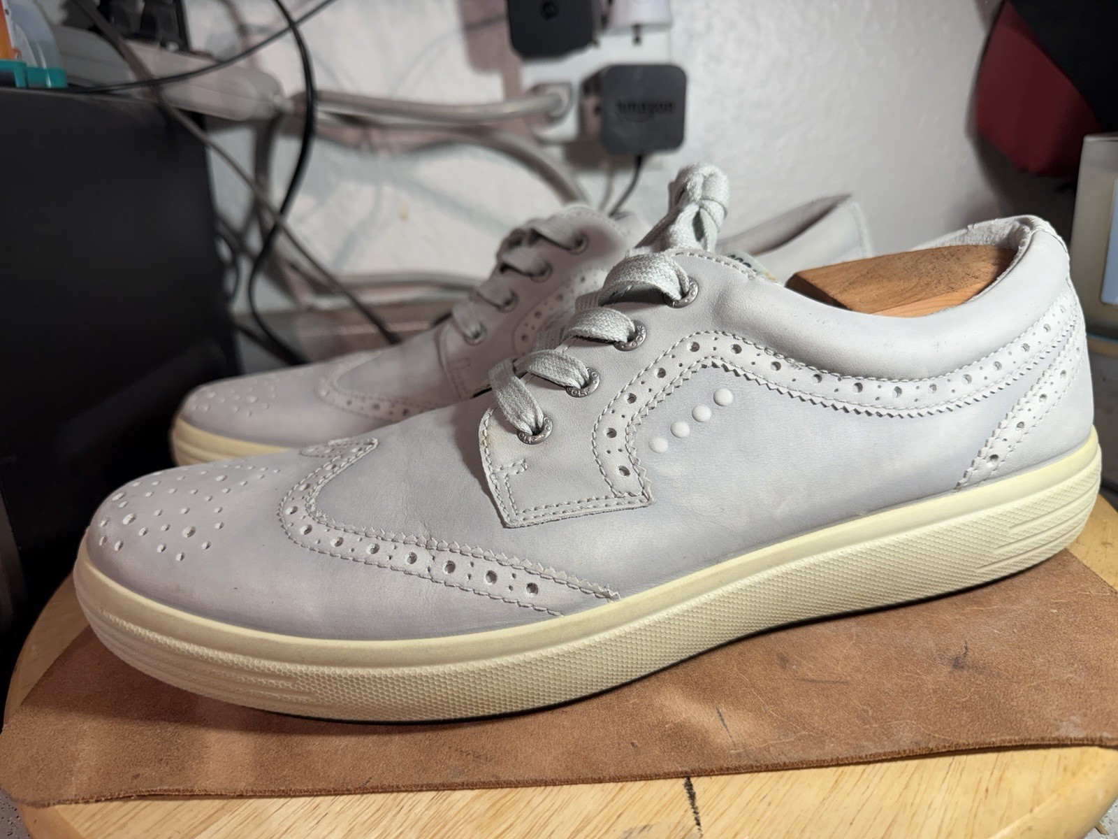 ECCO Gray Hybrid 2 Mens EU 46 Spikeless Golf Shoes Leather Casual Wingtip US 12