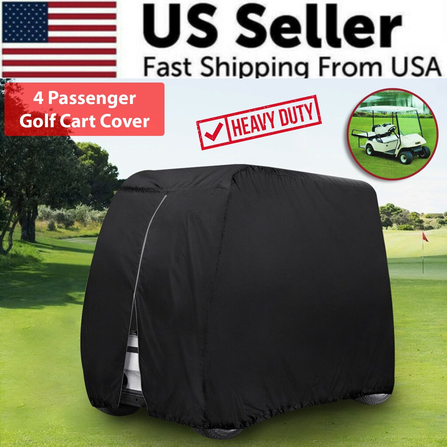 Waterproof Golf Cart Cover Zipper 4 Passenger EZ GO Club Car Yamaha Elastic Hem Waterproof Golf Cart Cover Zipper 4 Passenger EZ GO Club Car Yamaha Elastic Hem