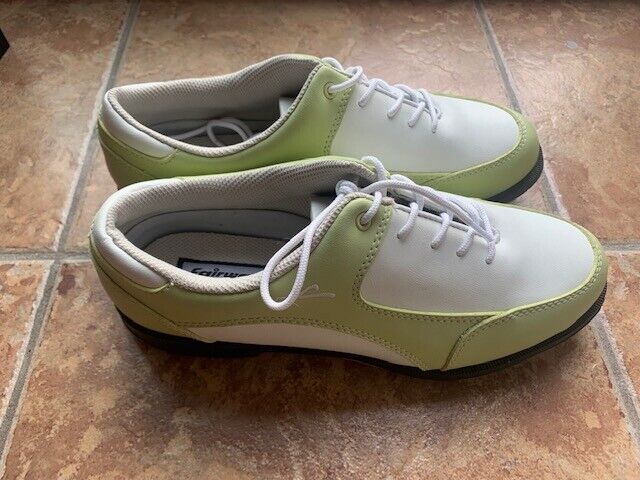 Lady Fairway Womens size 9 Golf Shoes, Light White & Green Saddle Lace Up