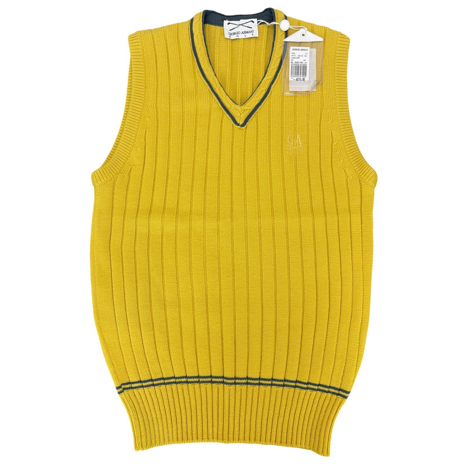 Giorgio Armani Golf Yellow V-Neck 100% Wool Ribbed Sweater Vest Size 44 (Small)