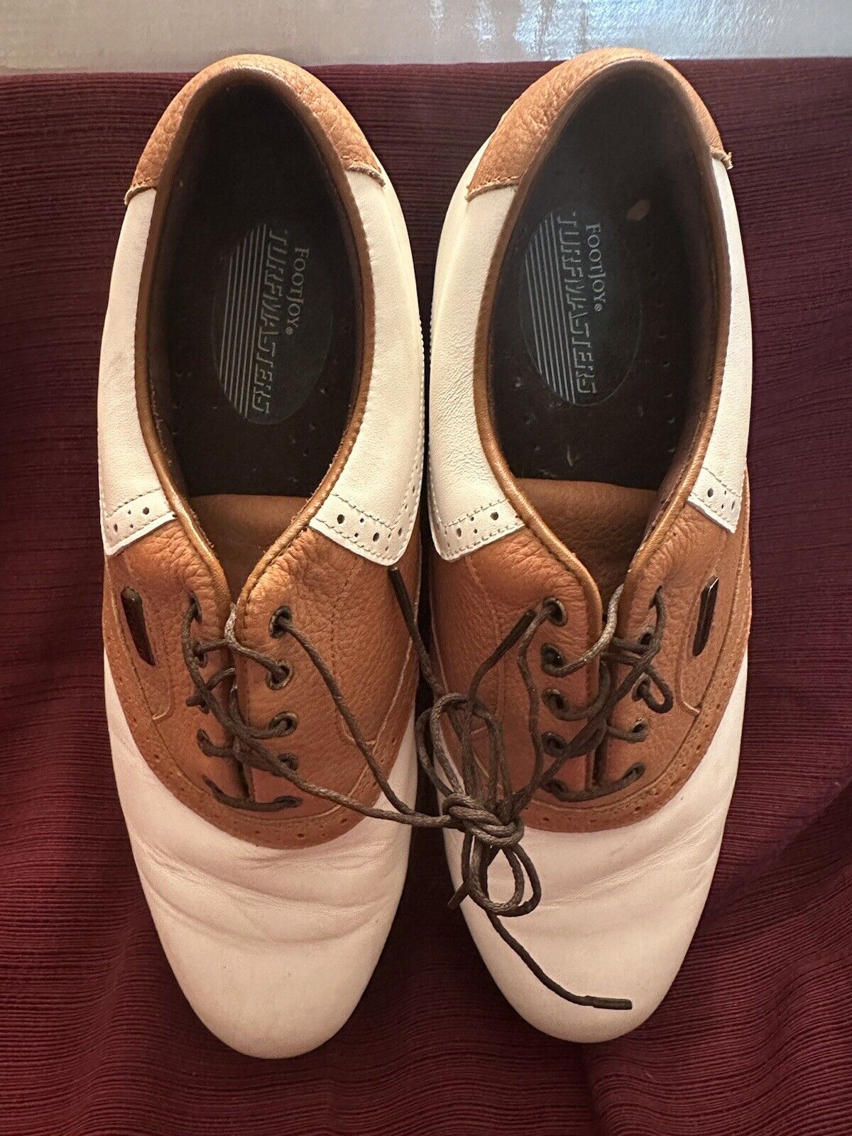 Vintage Footjoy White/Brown Saddle Golf Shoes, Men’s 10. Leather#53472 (S3-D)