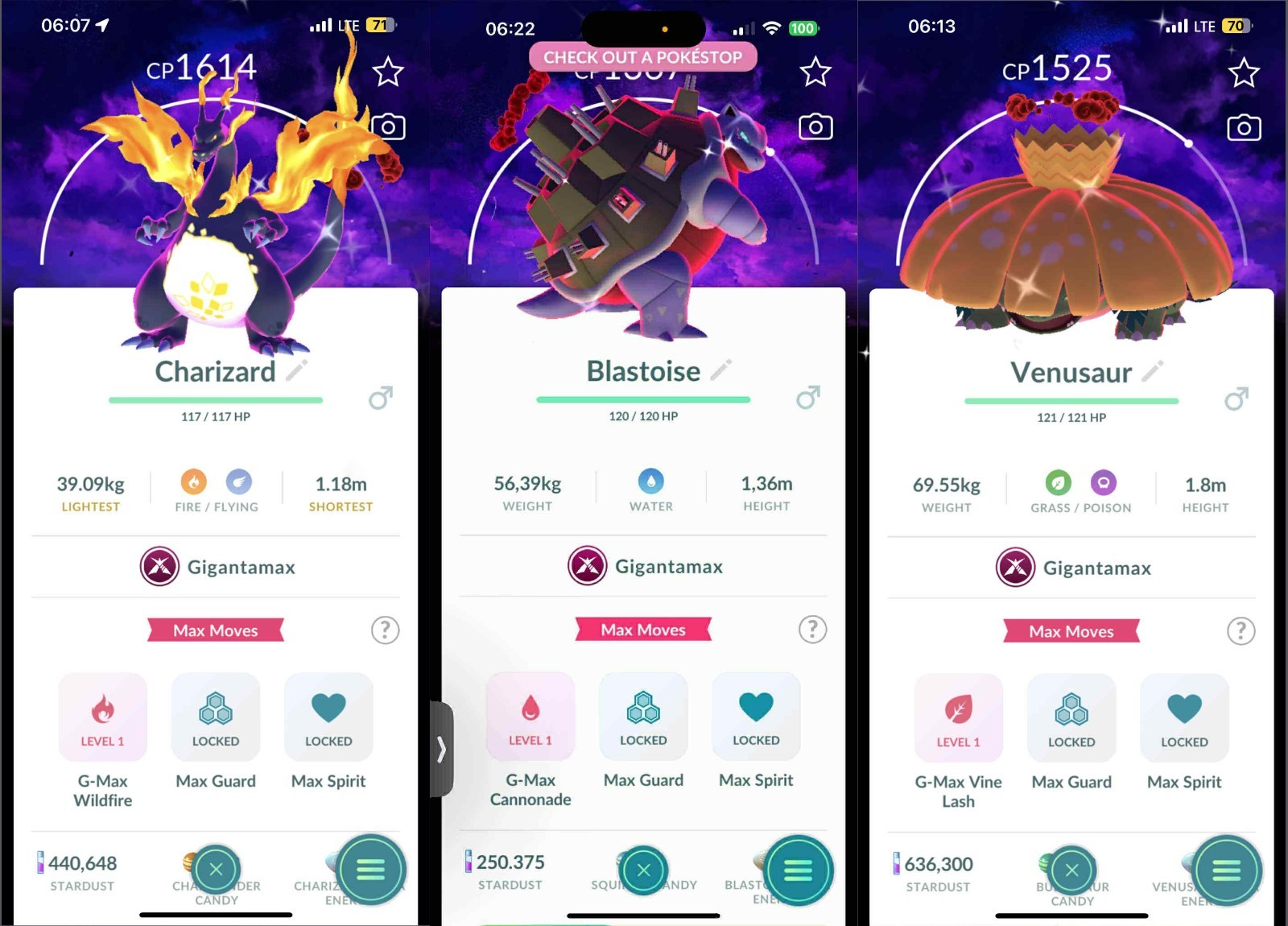 Shiny Charizard Blastoise Venusaur GlGANTAMAX Background Dark Skies - PTCs Shiny Charizard Blastoise Venusaur GlGANTAMAX Background Dark Skies - PTCs