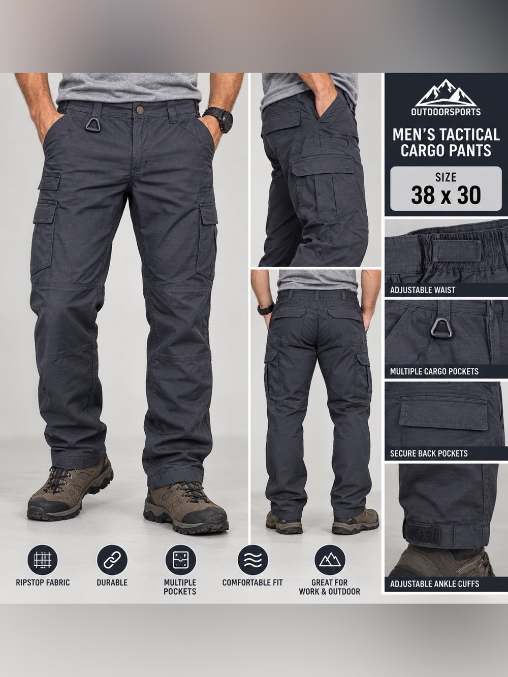Men\'s Tactical Cargo Pants - Charcoal Gray Men\'s Tactical Cargo Pants - Charcoal Gray