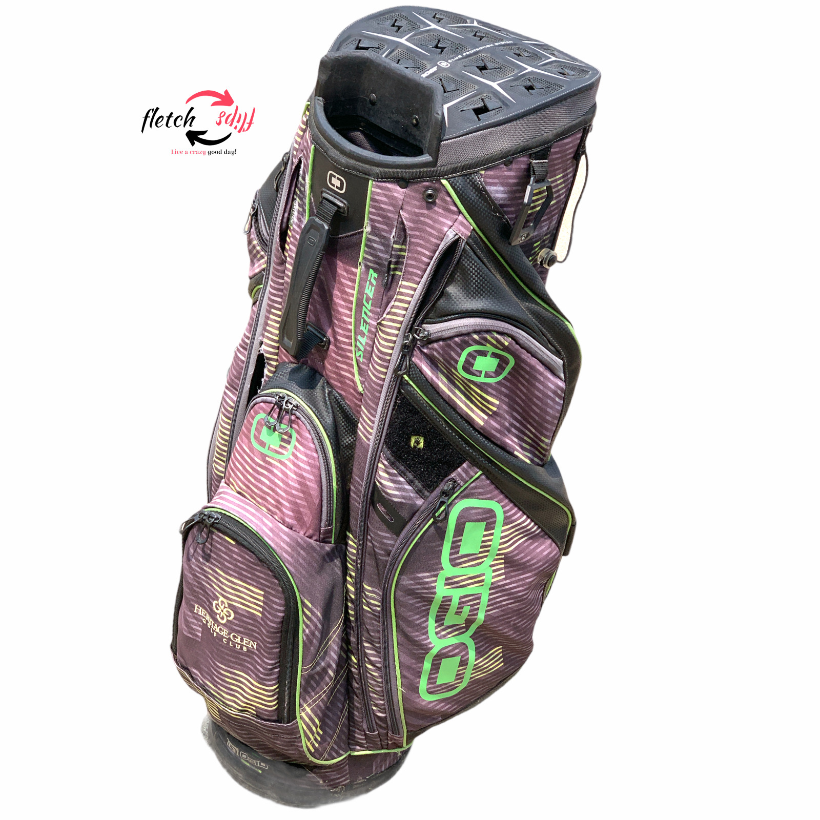 OGIO Chamber Golf Cart Bag with Silencer Club Protection System Black Green Gray