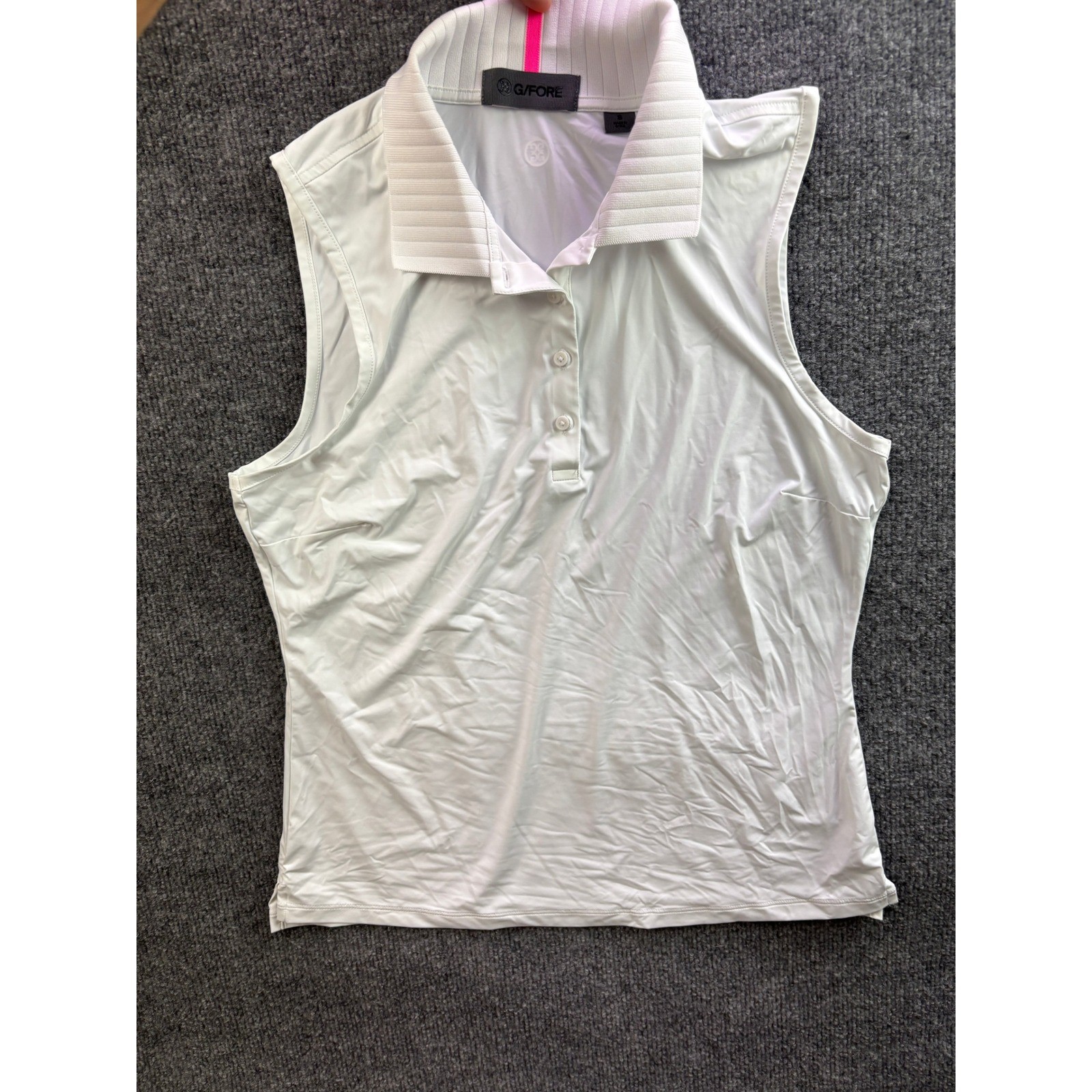 G/FORE Sleeveless Polo Womens Small White Pink Stripe Golf Performance Shirt G/FORE Sleeveless Polo Womens Small White Pink Stripe Golf Performance Shirt