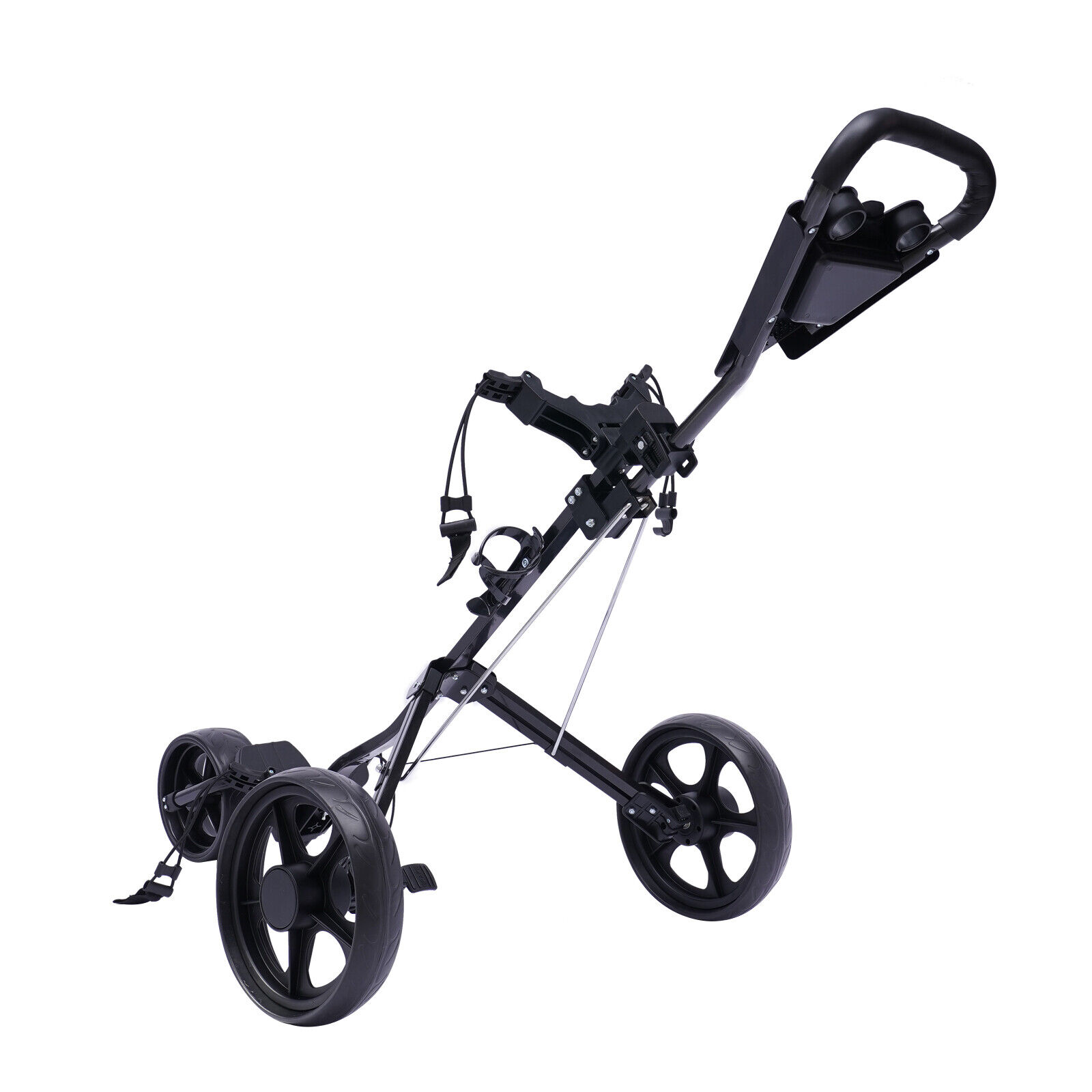 3 Wheel Golf Push Cart Folding Golf Walking Push Cart Roller Golf Bag Holder