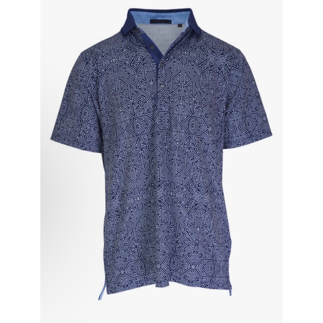 Greyson Labyrinth Polo Maltese Blue Geometric Golf Shirt Embroidered M