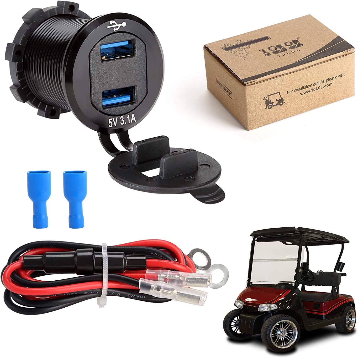 Golf Cart Dual USB 3.1 Quick Charger with Voltage Meter for Yamaha EZGO Club Car