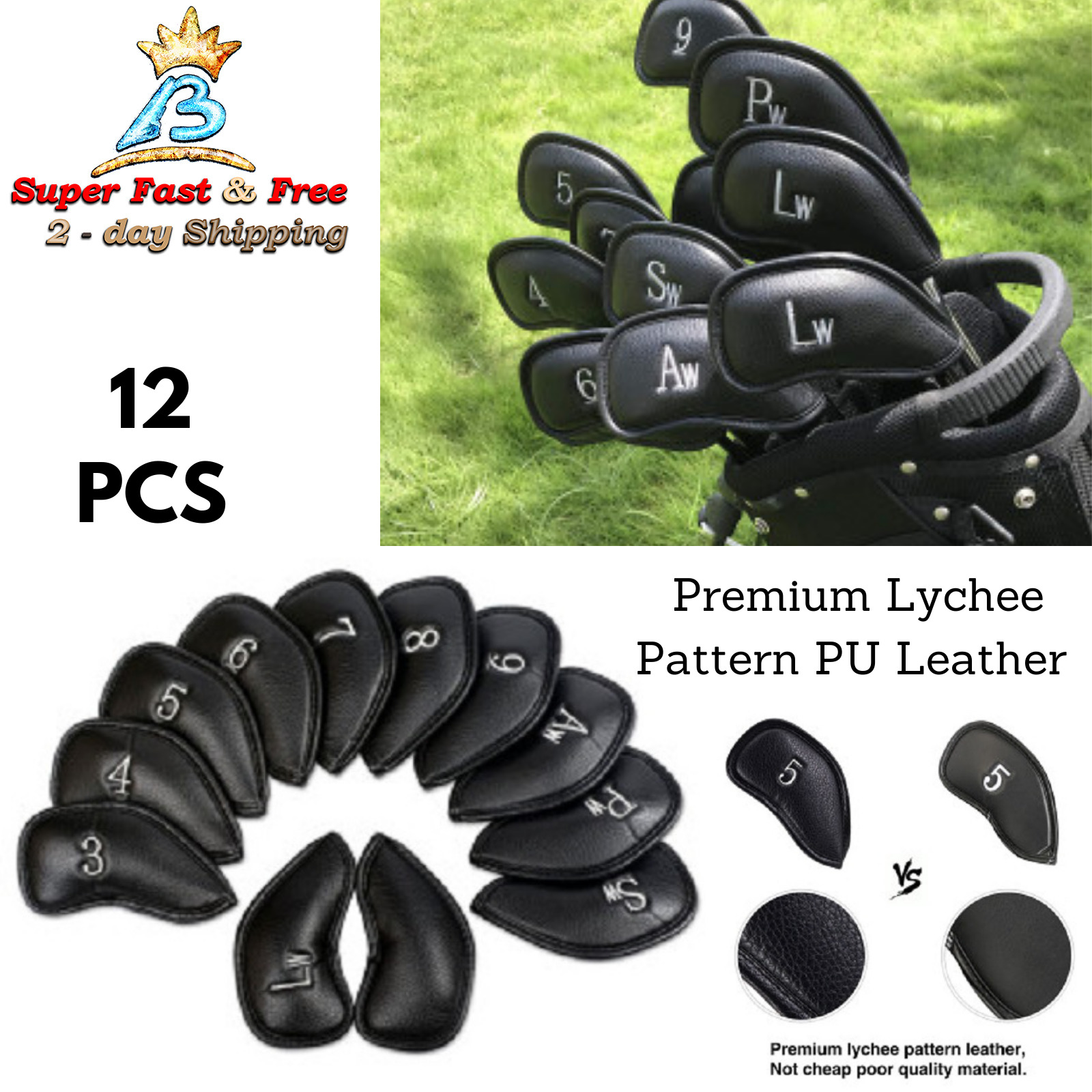 12 Golf Iron Headcover Club Protector For Callaway Cobra Ping Head Cover Leather