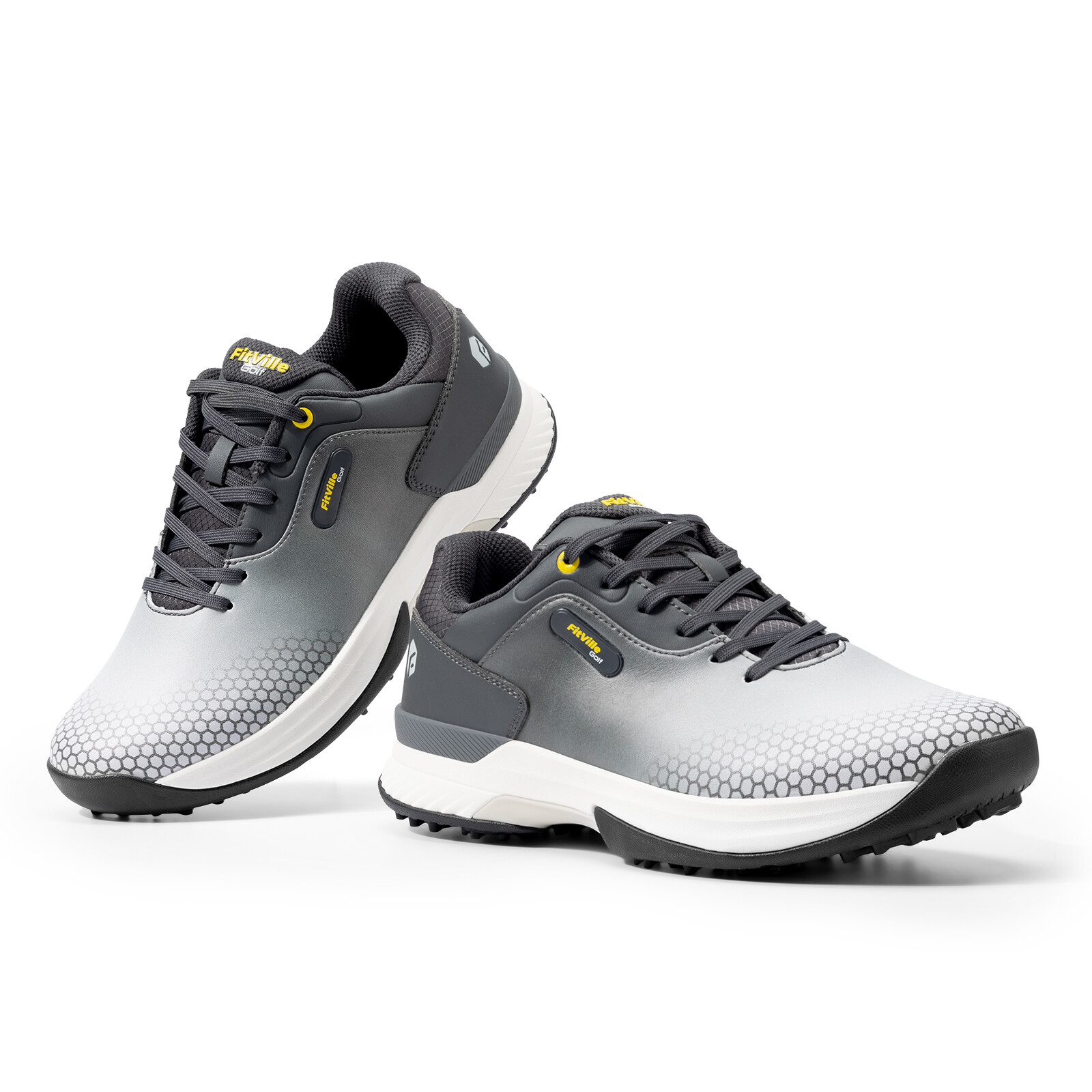 FitVille Men's Wide Spiked Golf Shoes Arch Support Water Resistant Non Slip Gray