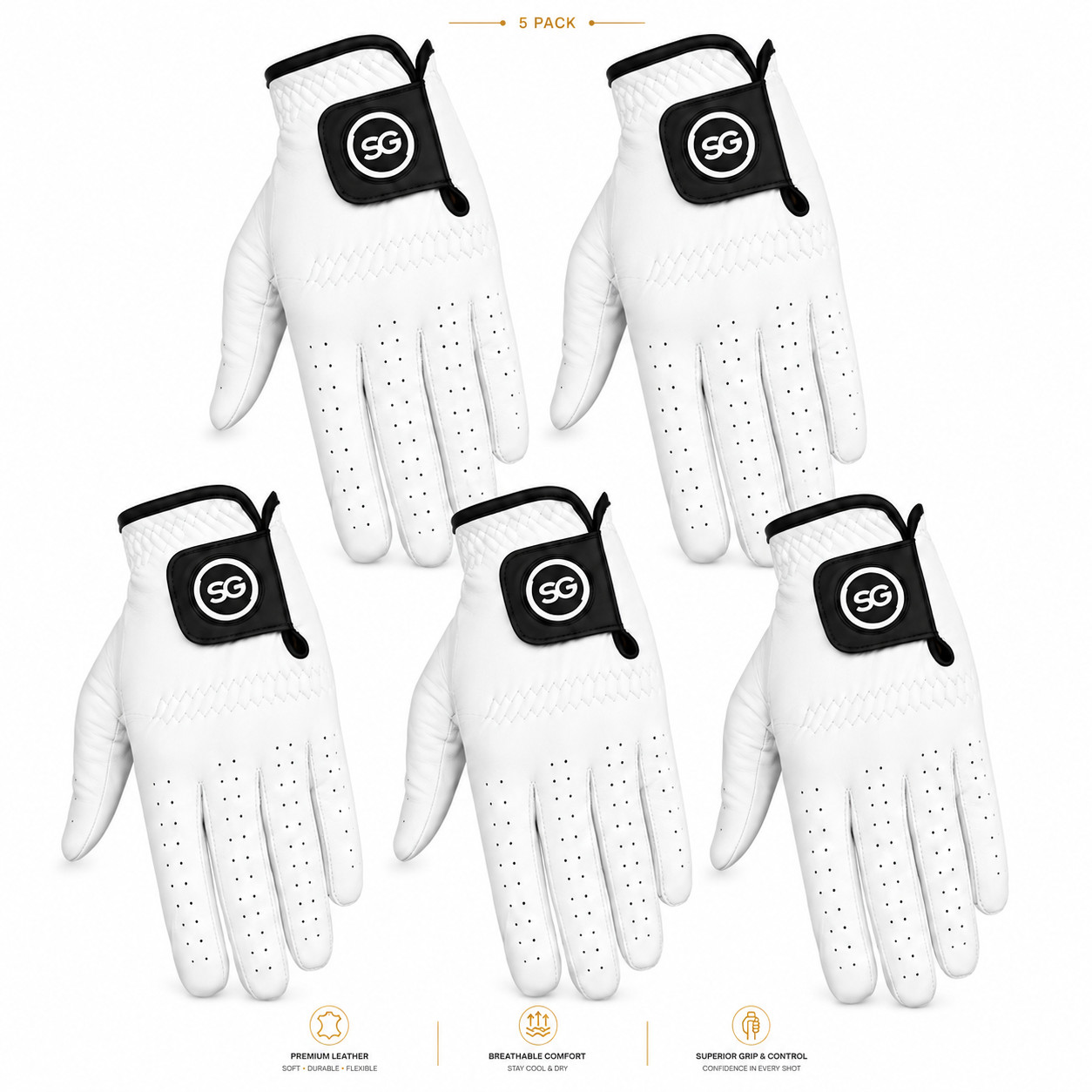 SG Men White 100% cabretta leather Golf Gloves Cadet and Regular sizes available