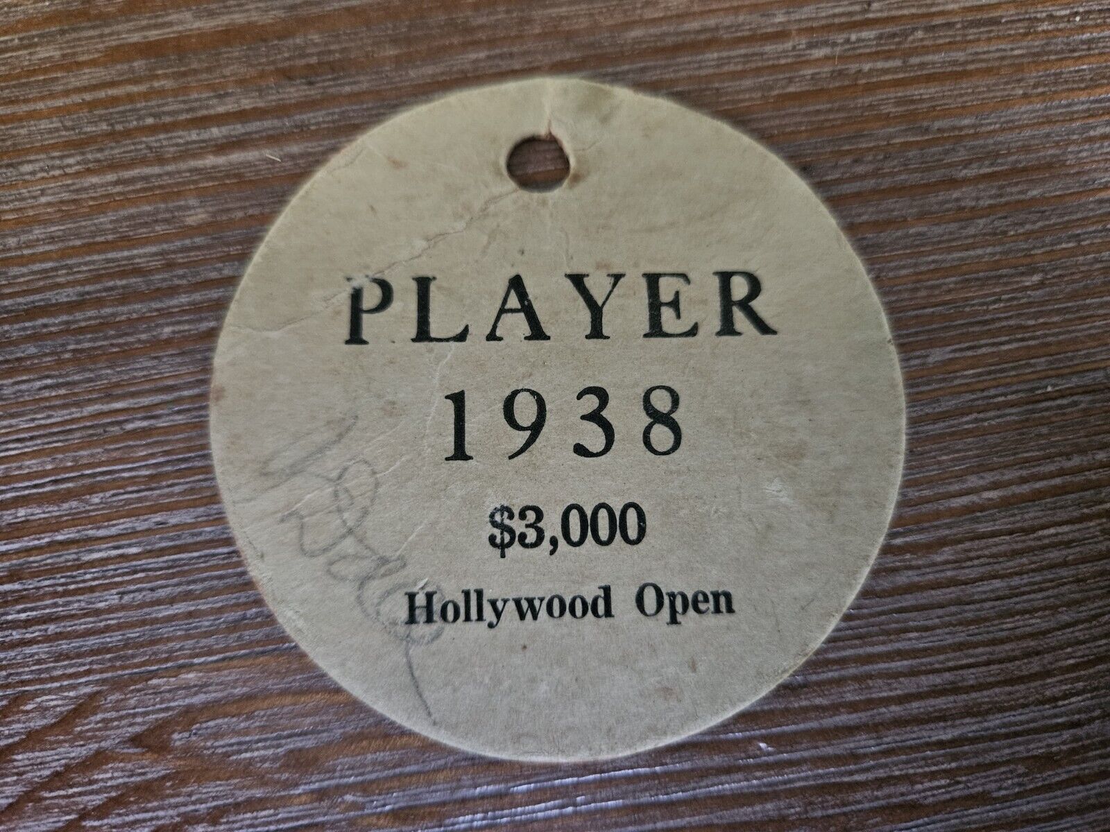1938 Hollywood Open Player Badge Golf Ticket Byron Nelson 6th PGA Tour Win