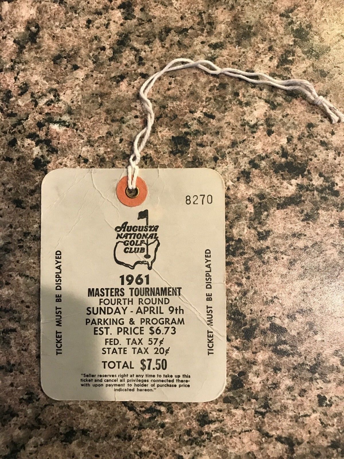1961 USED MASTERS GOLF BADGE~VERY VERY RARE TICKET~GARY PLAYER~