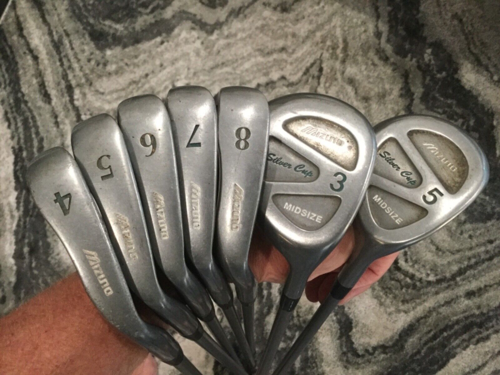 Mizuno Silver Cup 17-4 Midsize 4,5,6,7,8 Irons & 3,5 Metal Woods Graphite Shafts