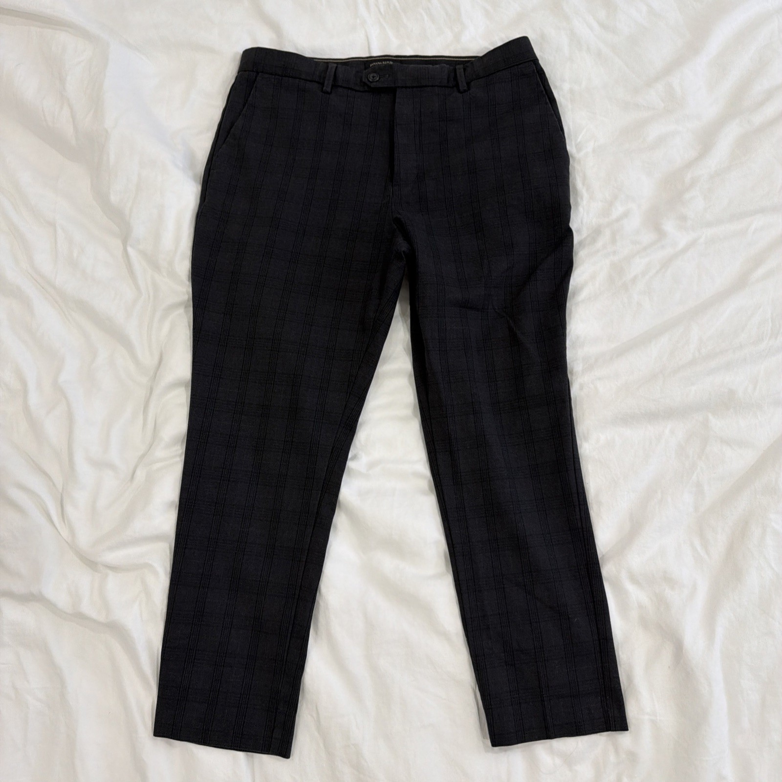 Banana Republic 34x30 Slim-Tapered Pants In Gray Prince Of Wales Check Banana Republic 34x30 Slim-Tapered Pants In Gray Prince Of Wales Check