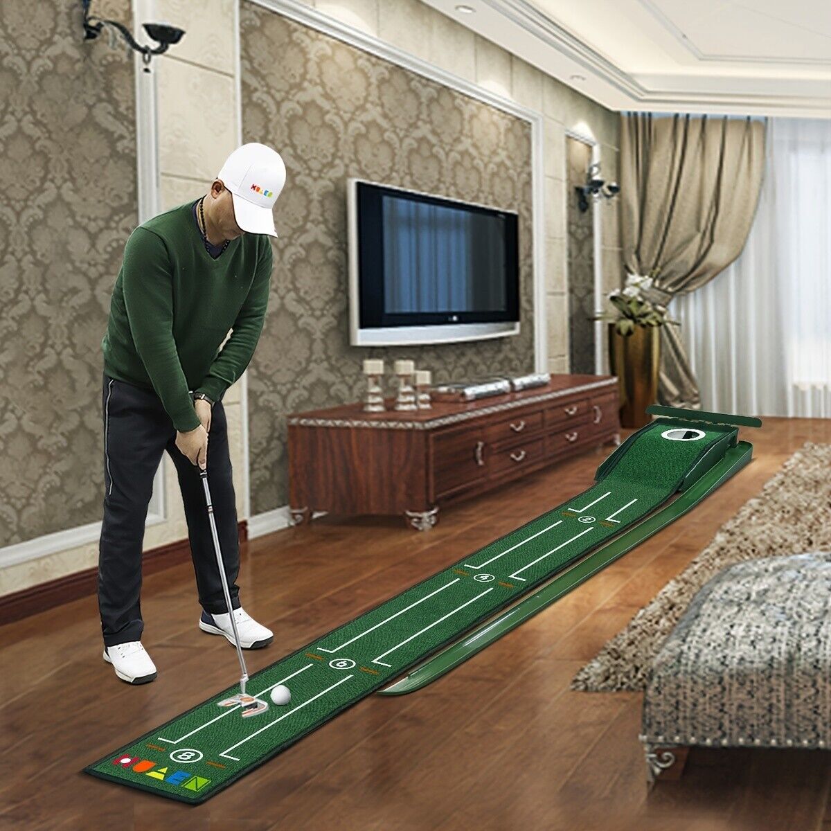 Portable Golf Putting Training Matt For Indoors And Outdoor, 8ft Putting Green