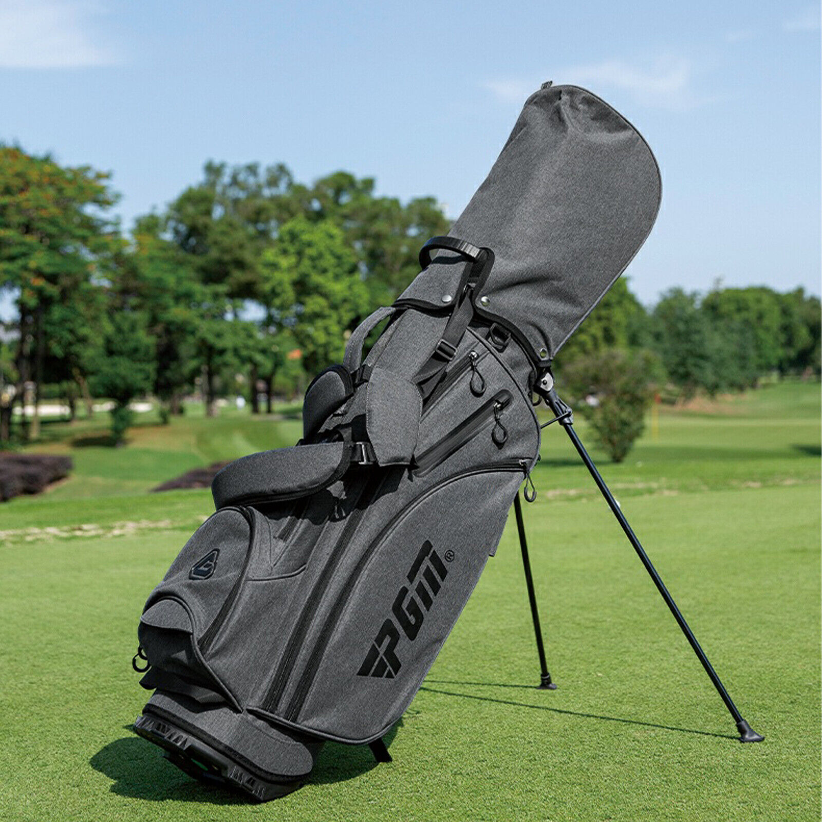 PGM Golf Stand Bag Grey Large Polyester Bag for Men with Insulated PVC Coating