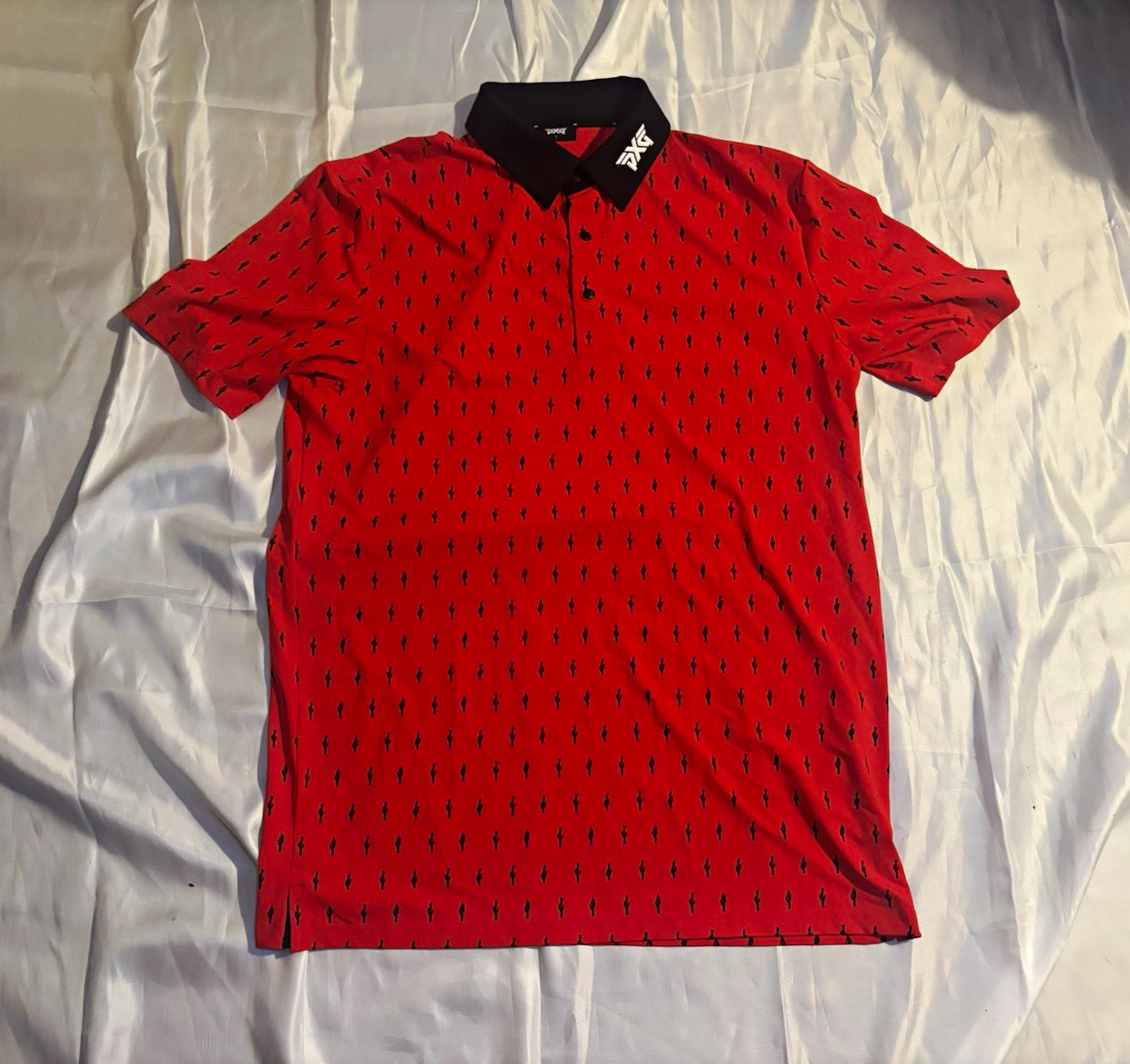 PXG Parsons Xtreme Golf Men\'s Cactus Print Polo Shirt Red Black Short Sleeve S