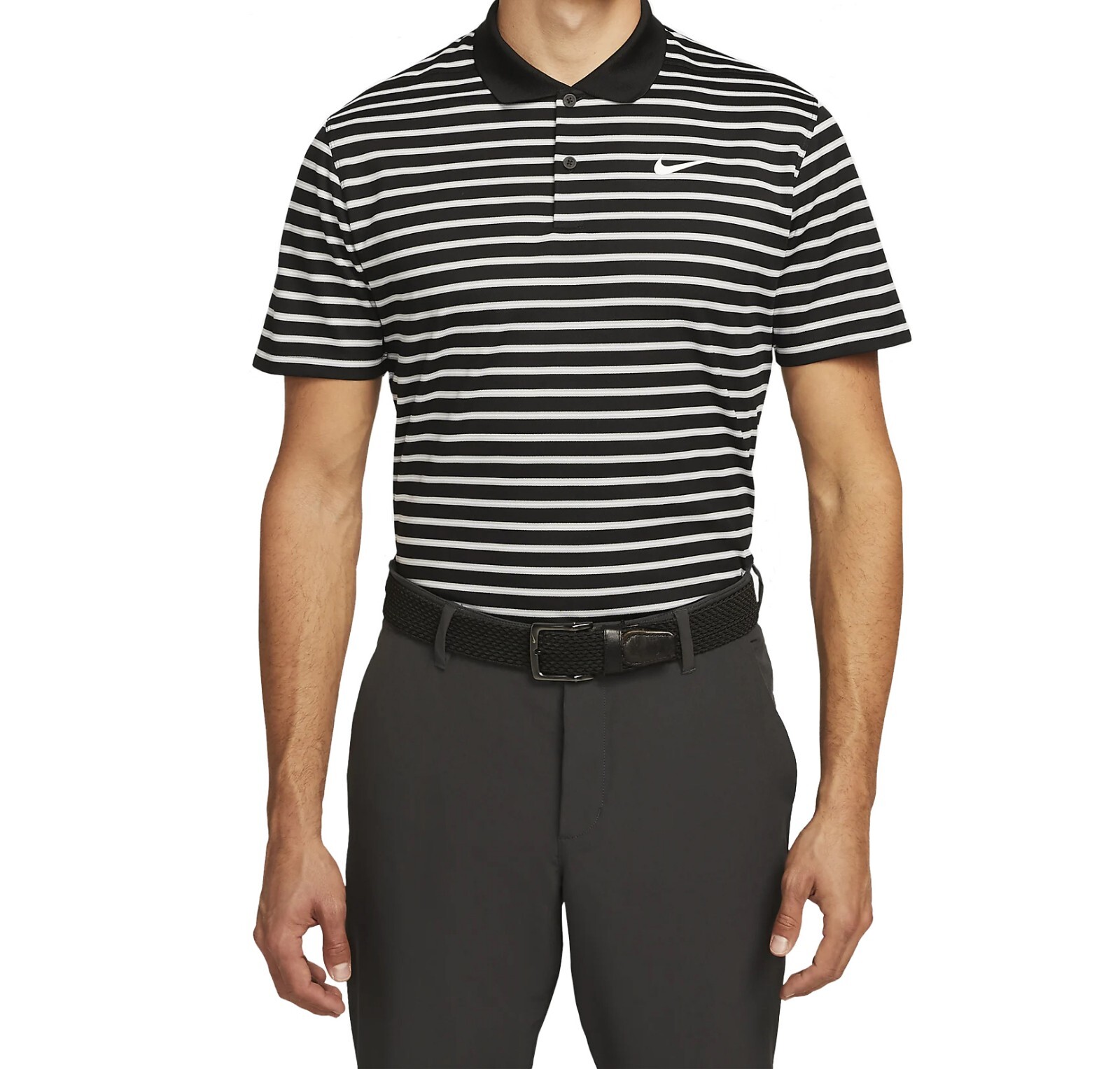 Nike Men's Dri-Fit Victory Golf Striped Polo Shirt in Black/White, DH0829-010 Nike Men's Dri-Fit Victory Golf Striped Polo Shirt in Black/White, DH0829-010