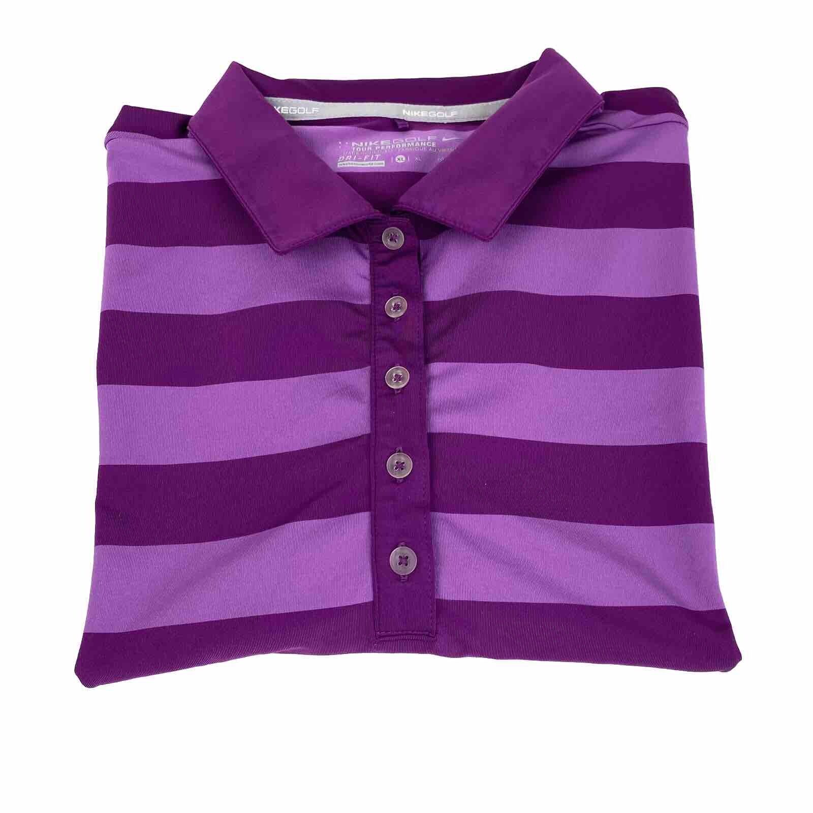 Nike Golf Dri-Fit Adult Womans XL Extra Large Purple Striped Golfing Polo Shirt