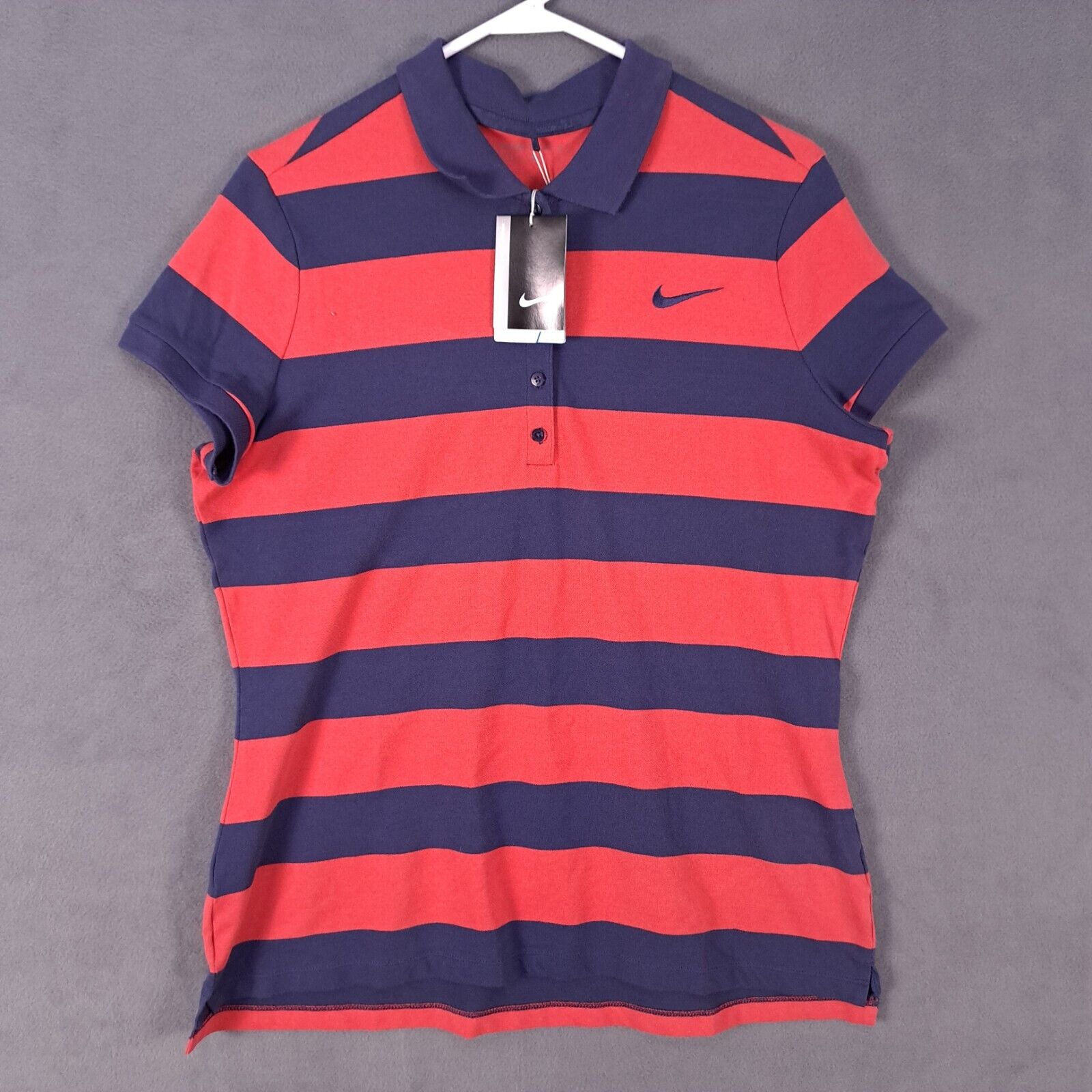 Nike Golf Shirt Womens Extra Large Red Blue Striped Polo New Dri Fit 