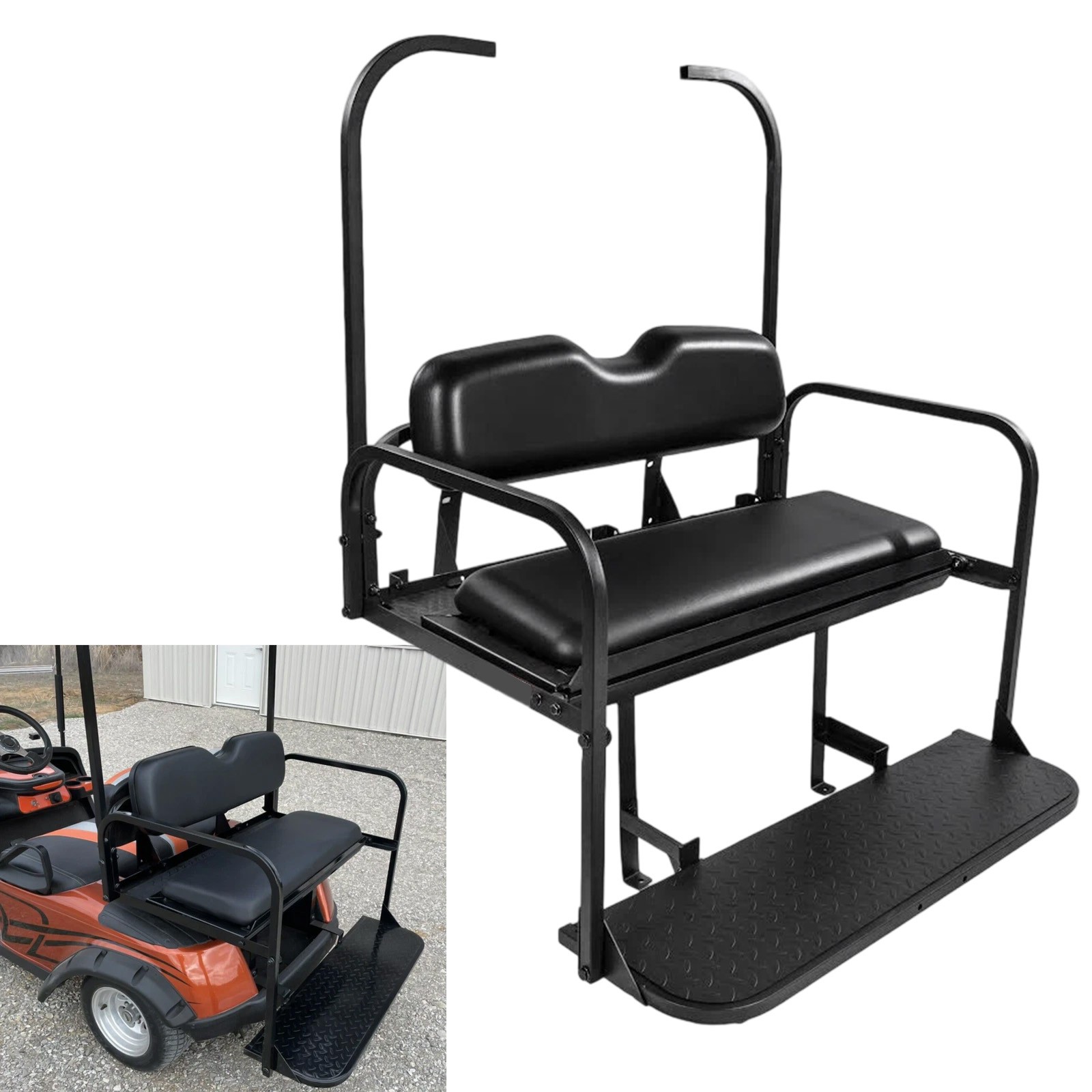 Golf Cart Rear Flip Seat Kit w/Roof Support For 1994.5-Up EZGO TXT Freedom T48