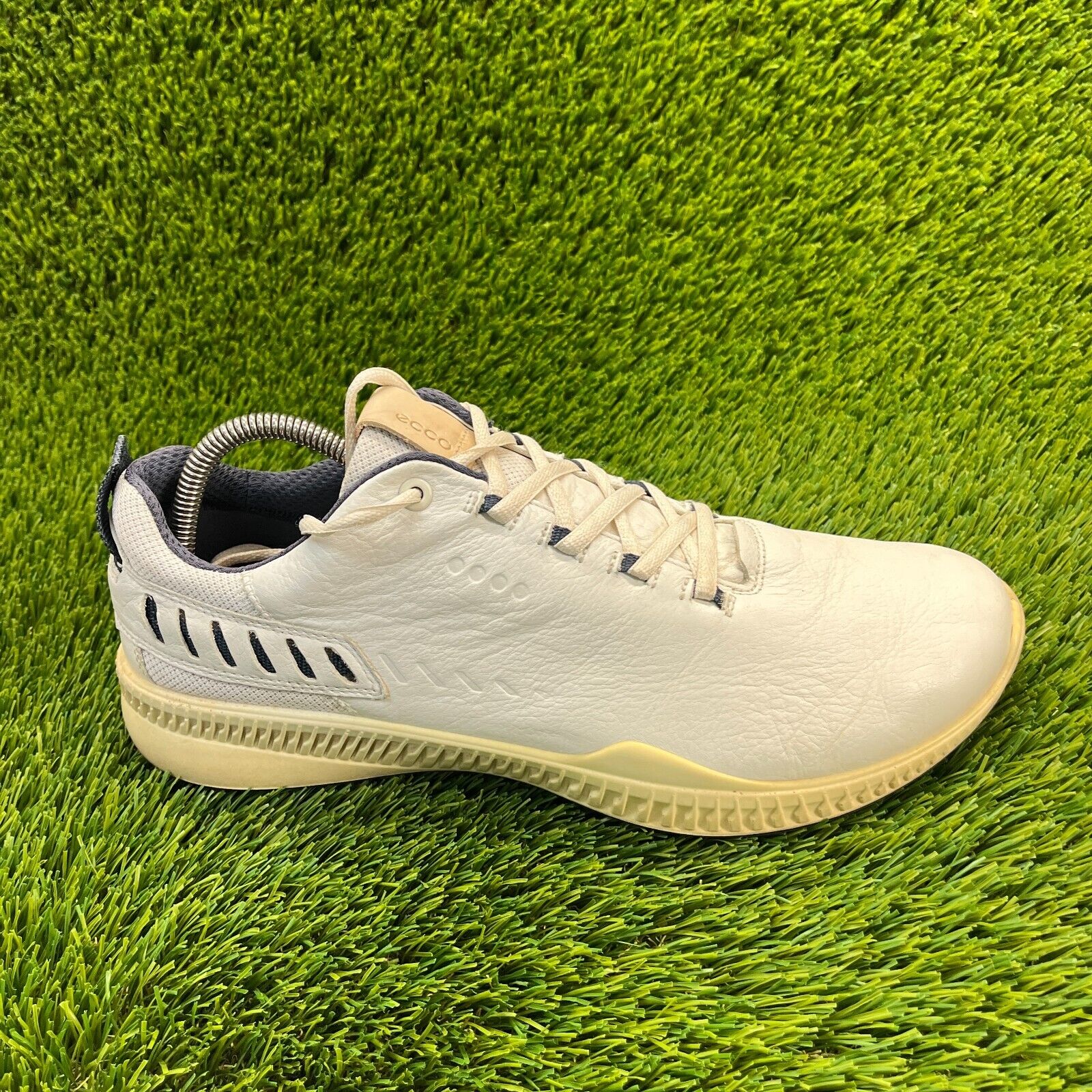 Ecco S-Hybrid Mens Size 9-9.5 Beige Athletic Casual Leather Spikeless Golf Shoes
