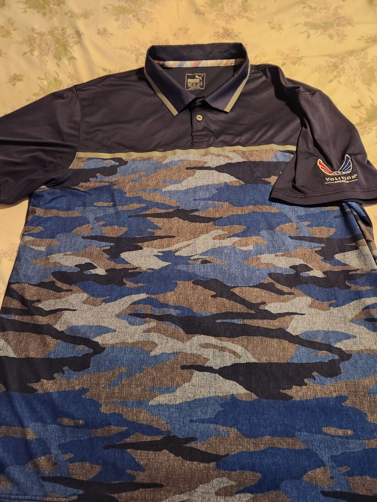 Men\'s Puma Volition America Blue Camo Dry Cell Polo Golf Shirt Size XL