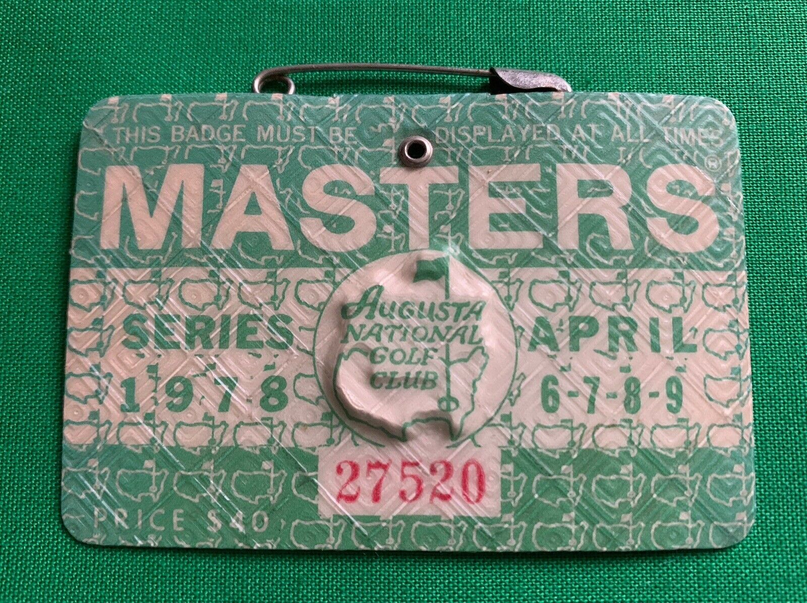 1978 Masters Badge GARY PLAYER Wins  Augusta National  Golf Club Vintage