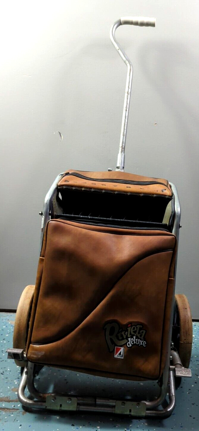 Vintage RIVERA DELUXE CADY WHEELS PULL Golf Bag brown