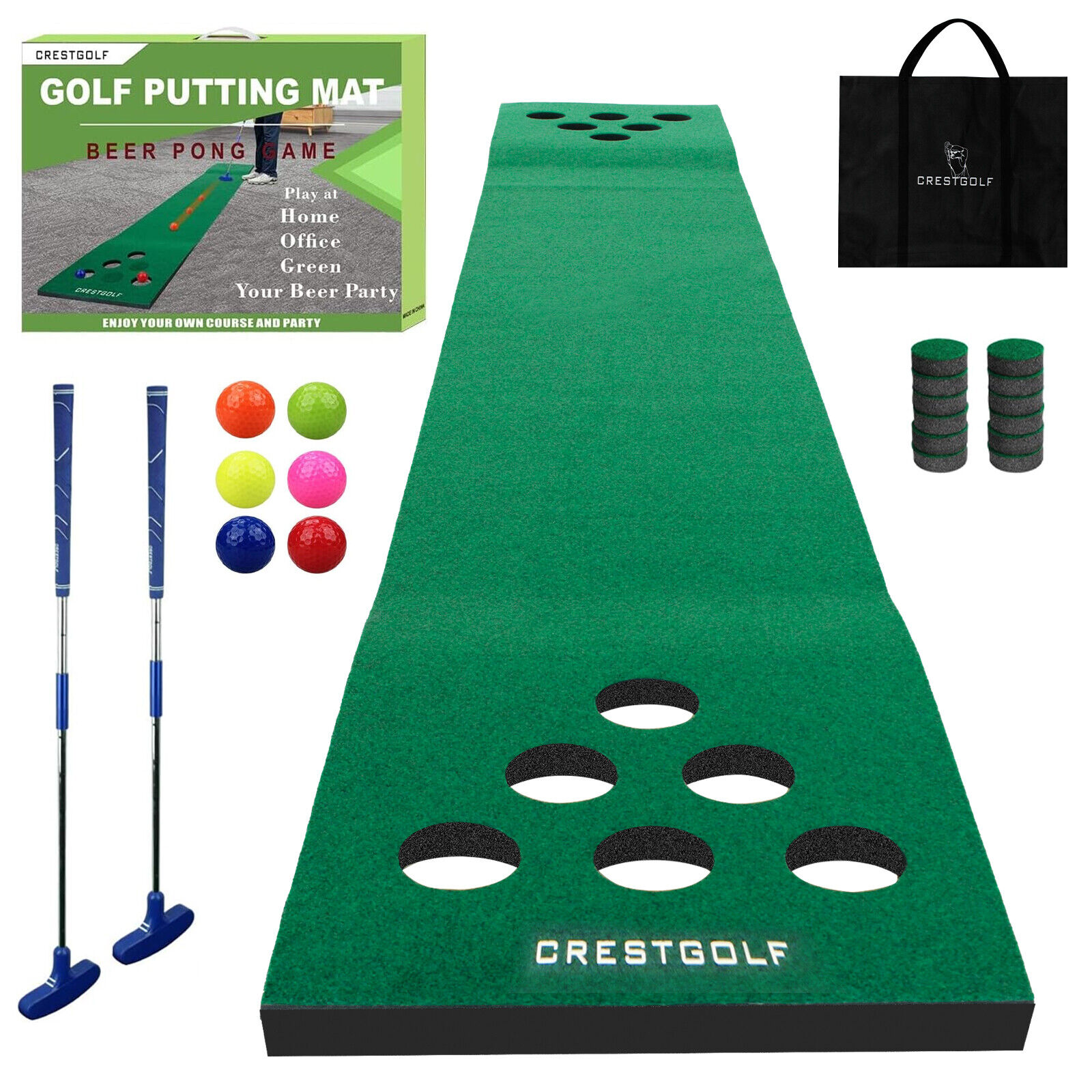 Golf BeerPong Game Set Green Mat,Golf Putting Mat Indoor Putting Green With Club