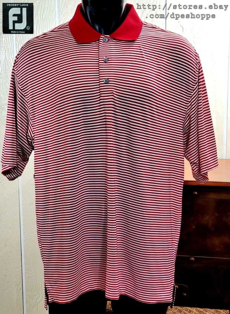 FJ FootJoy Prodry Lisle Red Striped Performance Polo Golf Short Sleeve Shirt LG