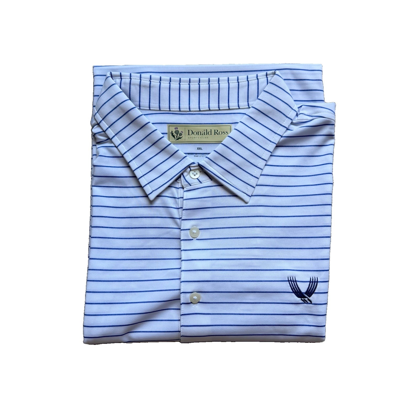 Donald Ross Valhalla Golf Club Polo Mens XXL Blue White Striped Performance Donald Ross Valhalla Golf Club Polo Mens XXL Blue White Striped Performance