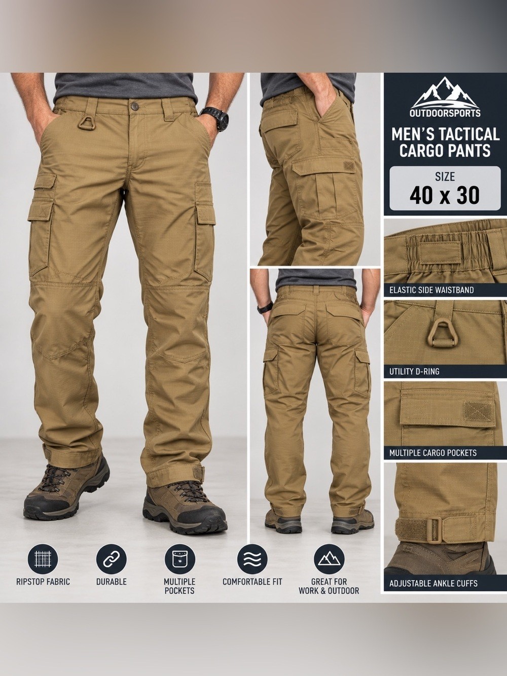 Men\'s Tactical Cargo Pants - Tan Men\'s Tactical Cargo Pants - Tan
