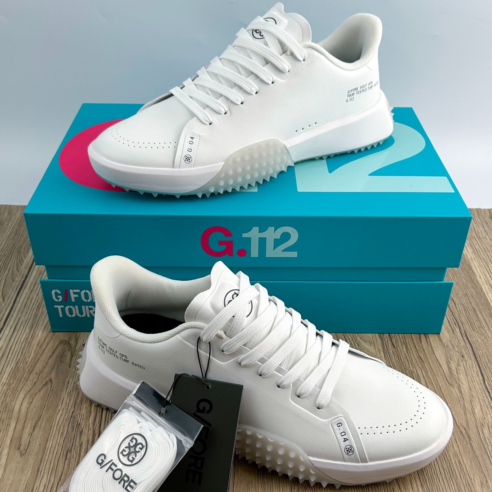 G/FORE G.112 Men\'s Snow/Nimbus Golf Shoes PU Leather White Sneakers NEW